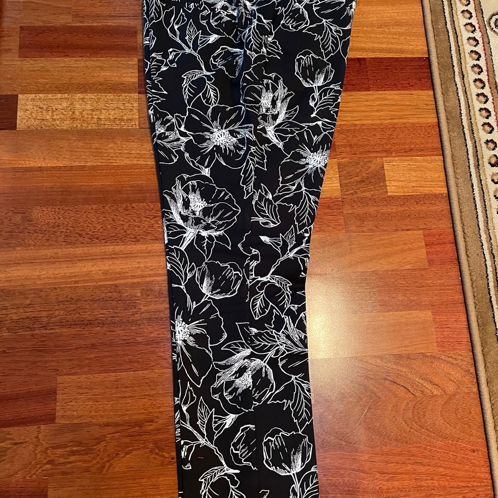 Black and white floral pants.